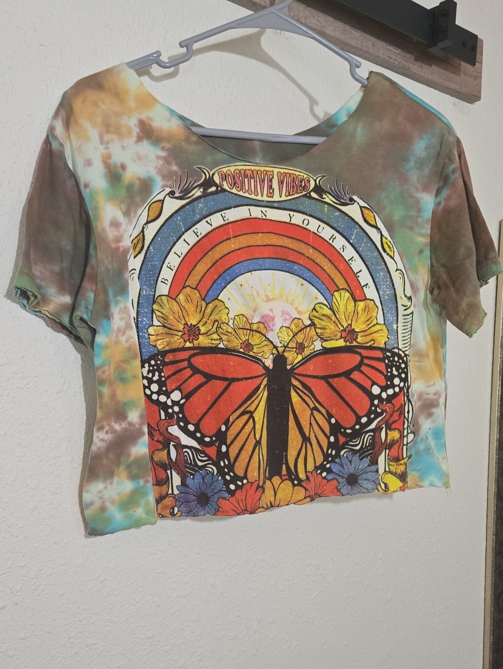 Pre-loved Positive Vibes Tie-Dye Butterfly Crop Top - Multicolor